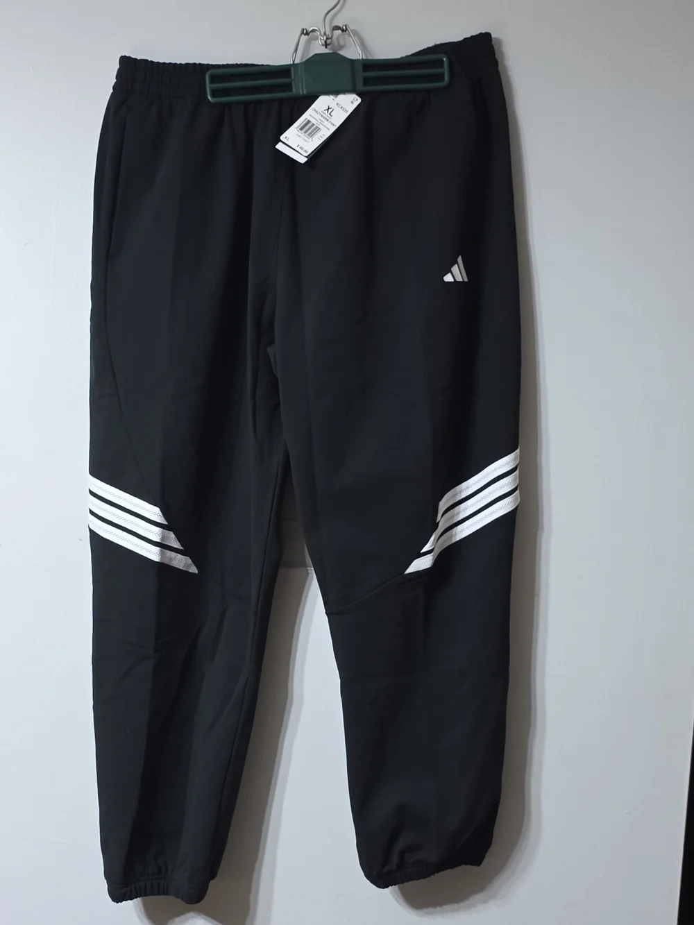 Adidas Men's Black Athletic Track Pants with White Stripe Details